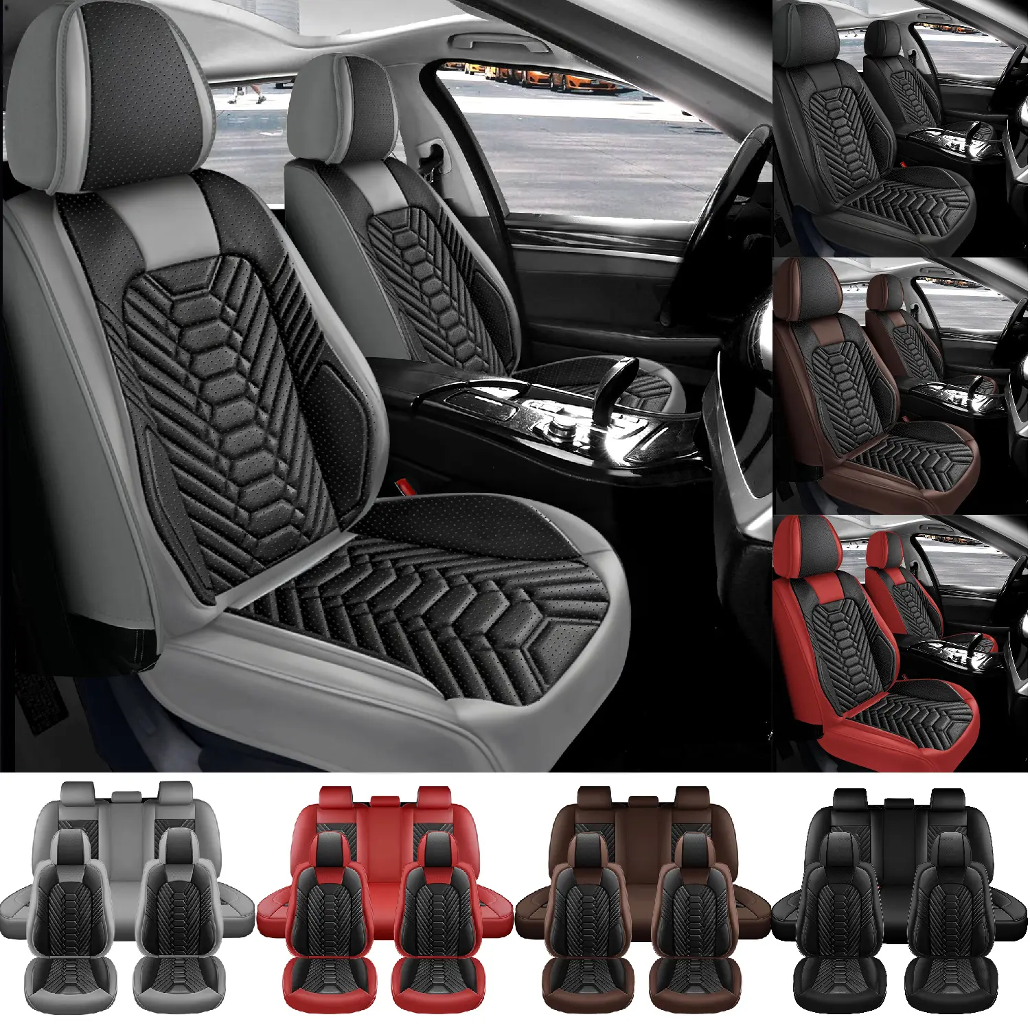 Full Set Car Seat Covers Custom Fit For Chevy Chevrolet Silverado GMC Sierra 1500 2007-2025 2026 2500/3500 HD Crew Cab, Waterproof Premium Nappa Leather Seat Protectors Standard 5 Seats Covers