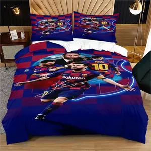 Lionel Messi #10 Barcelona Duvet Cover Set (2/3-Piece, 1 Duvet Cover + 1-2 Pillowcases) – Soccer Legend Bedding for Fans, Perfect for Bedroom & Dorm Decor