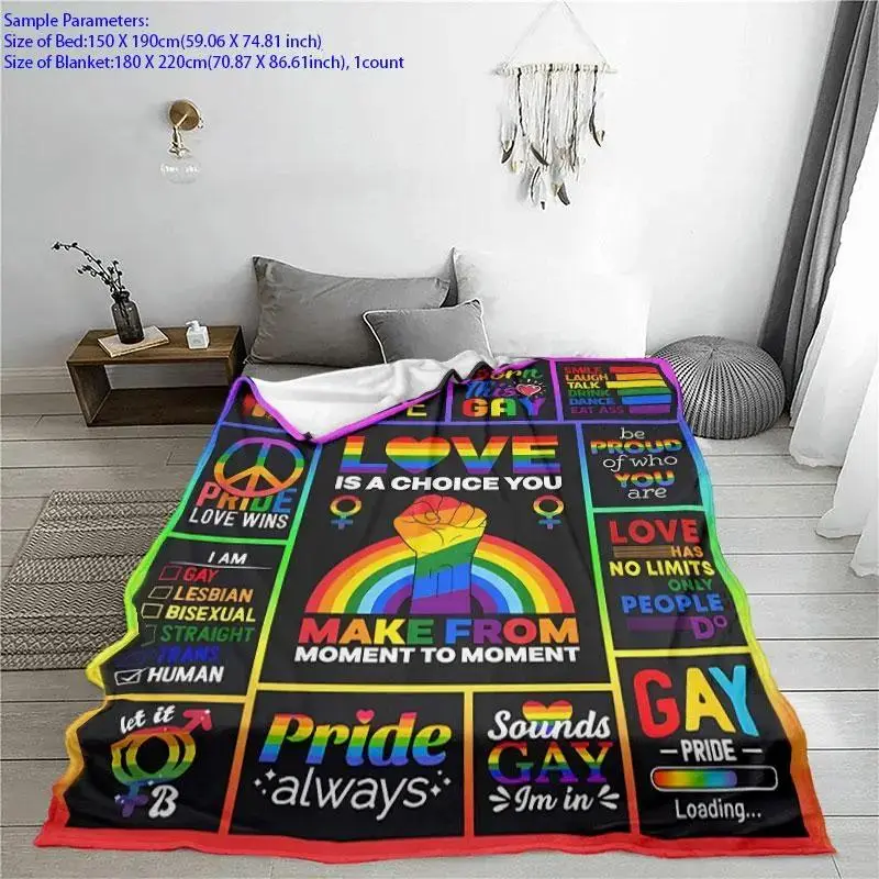 LGBT Rainbow & Letter Pattern Blanket, 1 Count Soft Warm Throw Blanket, Decorative Blanket, Air-conditioned Room Blanket, Bedding Supplies for Home Office Travel