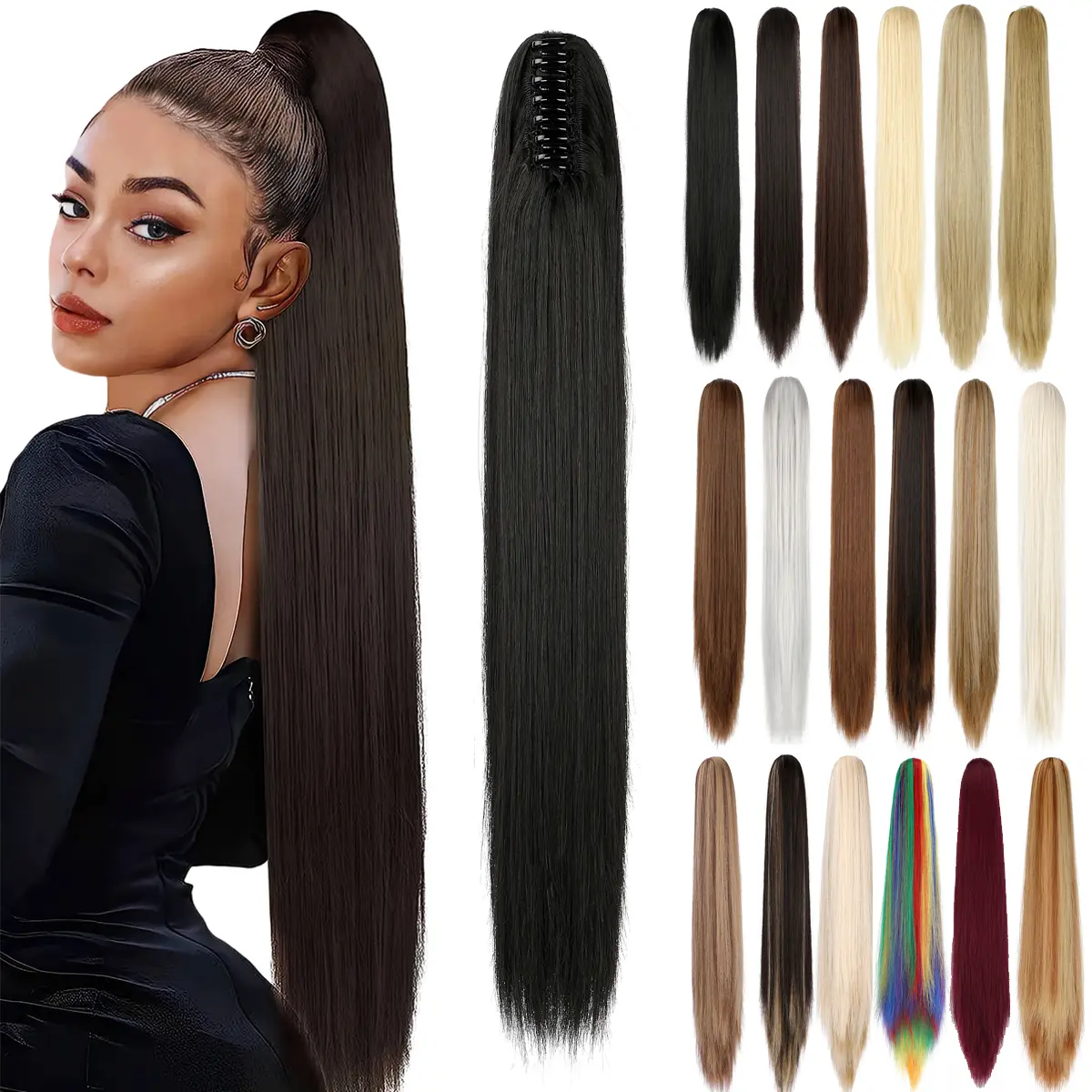 Dulchany 21-Inch Silky Straight Synthetic Claw Clip-In Ponytail Extension, Fashion Hair Accessory for Everyday Glam (Ideal for Ponytail Hairstyles), Hair Extension, Synthetic Hair Extensions