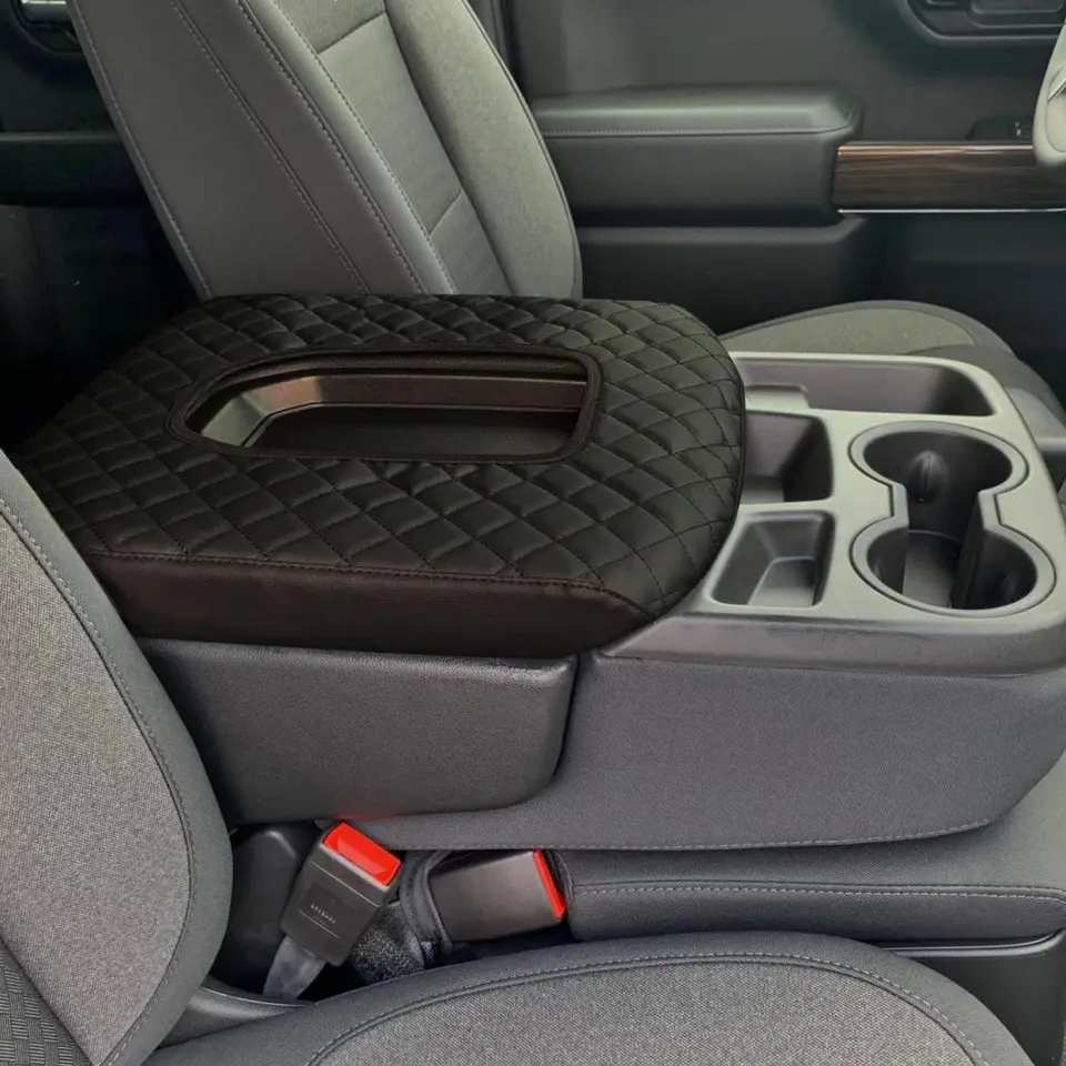 Center Console Leather Protective Cover with Leather Protection, Compatible with 2019-2025 Chevy Silverado/GMC Sierra Jump Seat Split Bench Seat Console, Car Interior Armrest Lid Accessory