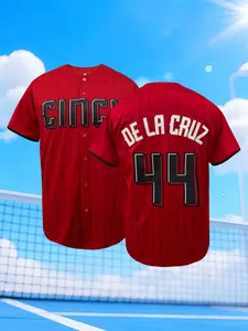 Men Cincy 44 Embroidered Baseball Jersey Red Striped Cincinnati Jersey for Game Day Party Daily Wear