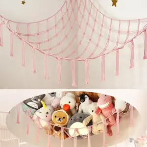Pink Toy Hammock Net (105cm x 140cm) – Whimsical Decorative Playroom Organiser, Large Corner Storage for Kids, Holds 50+ Stuffed Animals, Plush Holder for Nursery Wall Bedroom Home Supplies