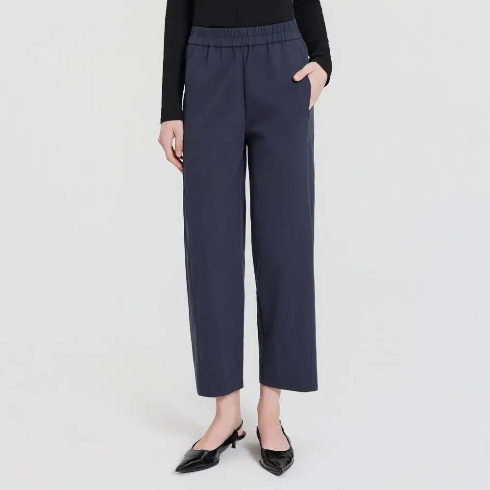 Women's Soft Breathable Cotton Elastic Fabric Slim Barrel Leg Tencel Pants - Basic Everyday Bottoms by A New Day