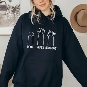 Holafish Cozy Fleece Lined Cat Paw Hoodie with Rock Paper Scissors Design a Comfortable Unisex Pullover for Gifting and Layering summervibes