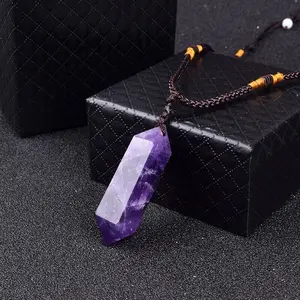 Natural Raw Amethyst Hexagon Shape Pendant Necklace Healing Protection Strength Healing Crystal Pendant Necklaces For Him Her Gift Balance And Harmony