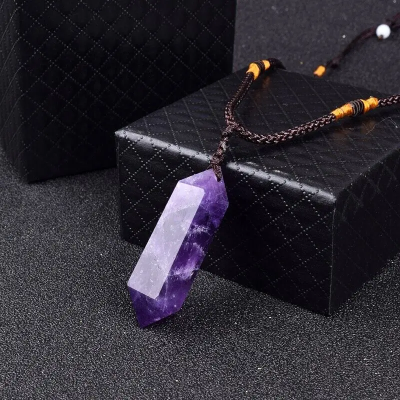 Natural Raw Hexagon Chevron Amethyst Pendant Necklace, Semiprecious Stone Jewelry with Amethyst Healing Properties for Confidence, Protection, Strength, Balance, Harmony, Unisex Gift, Chevron Amethyst For Confidence