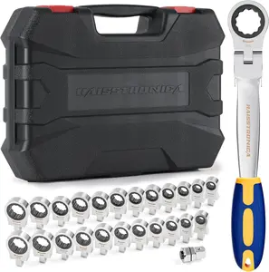 Haisstronica 24-in-1 Flexible Head Ratchet Wrench Set - Metric & SAE Hand Tools for Auto Mechanics, Man Gifts