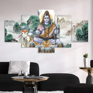 Lord Shiva Pattern Canvas Painting, 5 Counts/set Modern Art Poster, Unique Artwork, Hanging Wall Art, Wall Art Decor for Home Living Room Bedroom Office, Wall Art Decoration, Ornaments