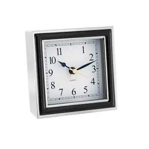 212 MAIN Compact Desk Alarm Clock - Natico 10-45888B Analog Clock with Black Enamel-Trim, Silver Case, Quartz Crystal, Home Decor, Gift Item