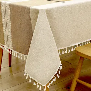 PENGDI Rectangular Tablecloth, made of cotton and linen, wrinkle-resistant, suitable for farmhouse-style tables, soft fabric tablecloth with tassels, brown, 55 inches × 86 inches, can seat 6 - 8 people din room decor soft christmas Fringe