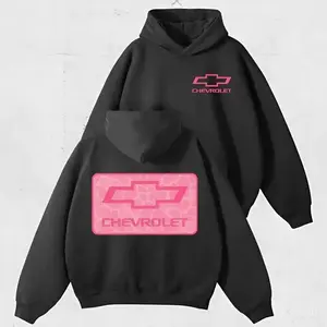 Chevrolet Bowtie Hoodie, Pink Chevy Logo Graphic Pullover Sweatshirt, Streetwear Style Car Enthusiast Hoodie for Truck Lovers & Chevy Fans, Casual Unisex Gift for Auto Enthusiasts