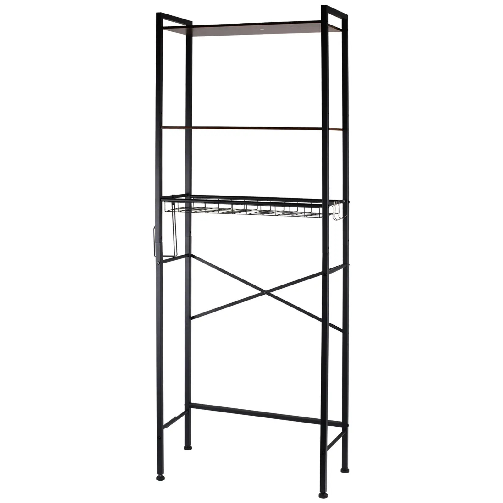Over-The-Toilet Organizer Storage - 3-Level Space Saver Rack with Toilet Paper Holder, Hooks, Adjustable Design, Indoor Use Home Decor Bathroom Solution