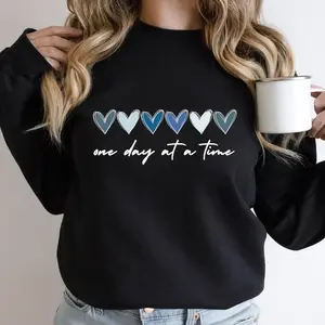 One Day at a Time Sweatshirt Hearts Crewneck, Inspirational Encouragement Gift1