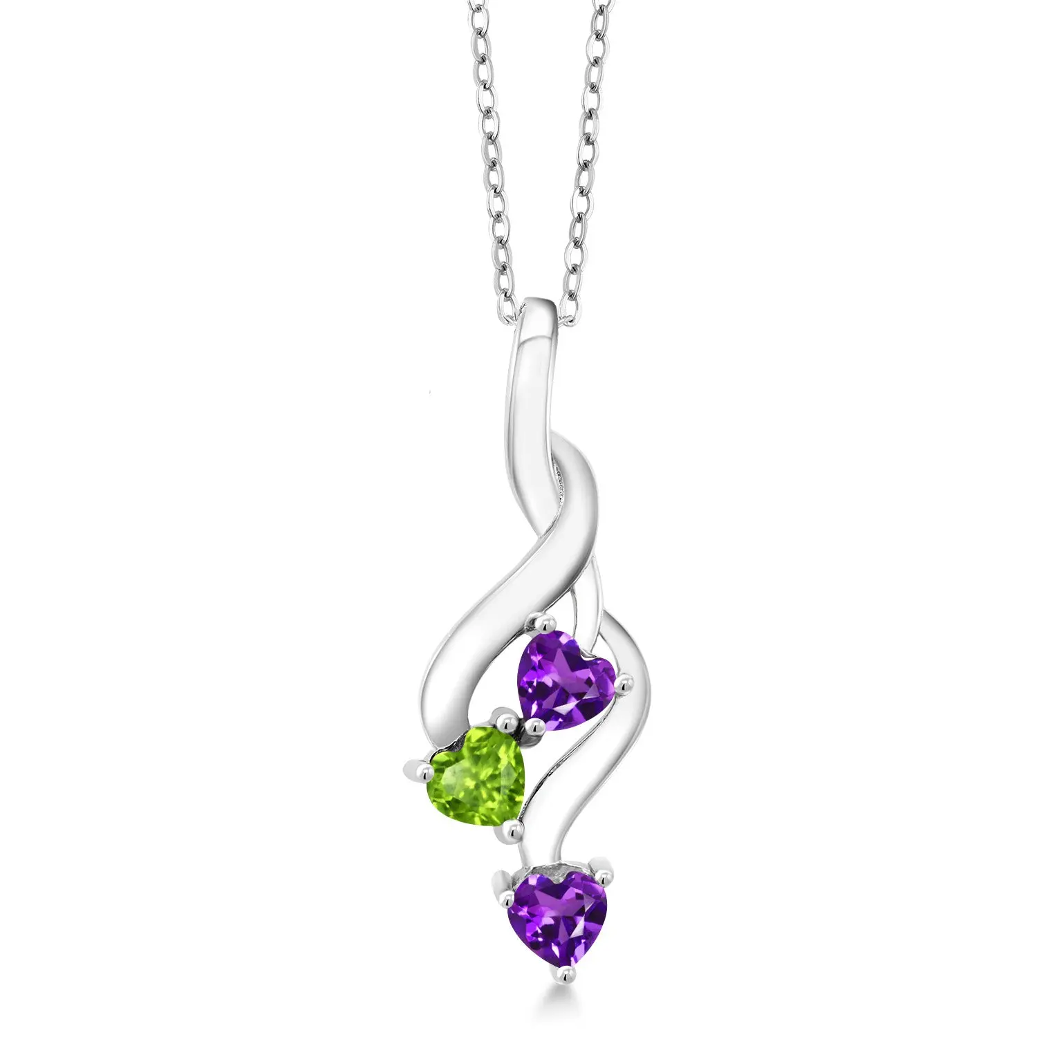 Purple Amethyst and Green Peridot Pendant Necklace For Women