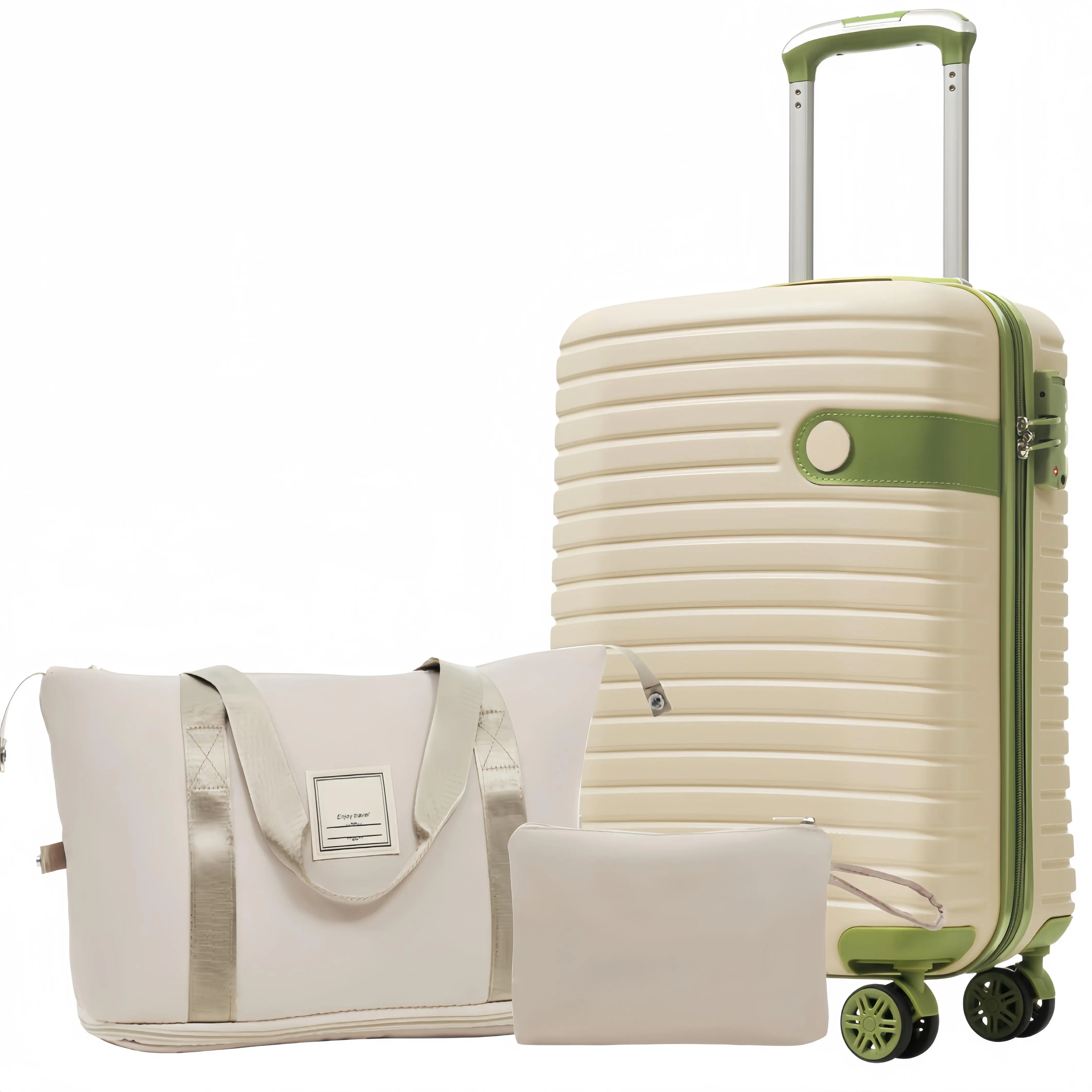 3-piece carry on luggage set -20 inch hard shell carry on luggage, hard shell suitcase+luggage bag and wash bag luggage set white+green Travel Bag Kit Travel Bag Kit