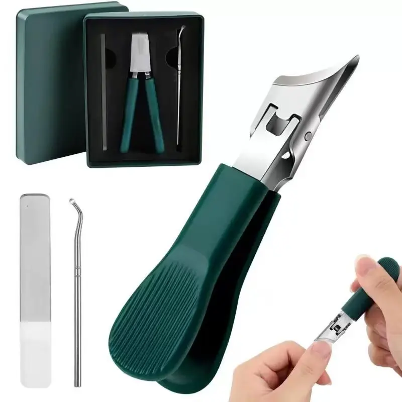 3Pcs Stainless Steel Oblique Pointed Toenail Nipper Nails Kit Set - German Precision Manicure Tool, Ultra-Fine Curved Smooth Blade, Non-Slip Handle, Ingrown Toenail Pedicure Care for Adults, Self-Grooming Nail Tools, Nail Care, At Home Nail Care