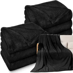 6 Pack Sherpa Fleece Throw Blankets Bulk 50"x 60" Soft Plush Wedding Throw Blankets for Couch Sofa  Sleepover Party Favor Supplies Travel Guest Room  Decor (Black)