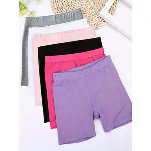 6-Pack Girls' Elastic Waist Cycling Shorts - Soft and comfortable, machine washable, suitable dancing, can be paired with dresses or casual play, solid black, slim-fit design, suitable teenagers, dancewear |