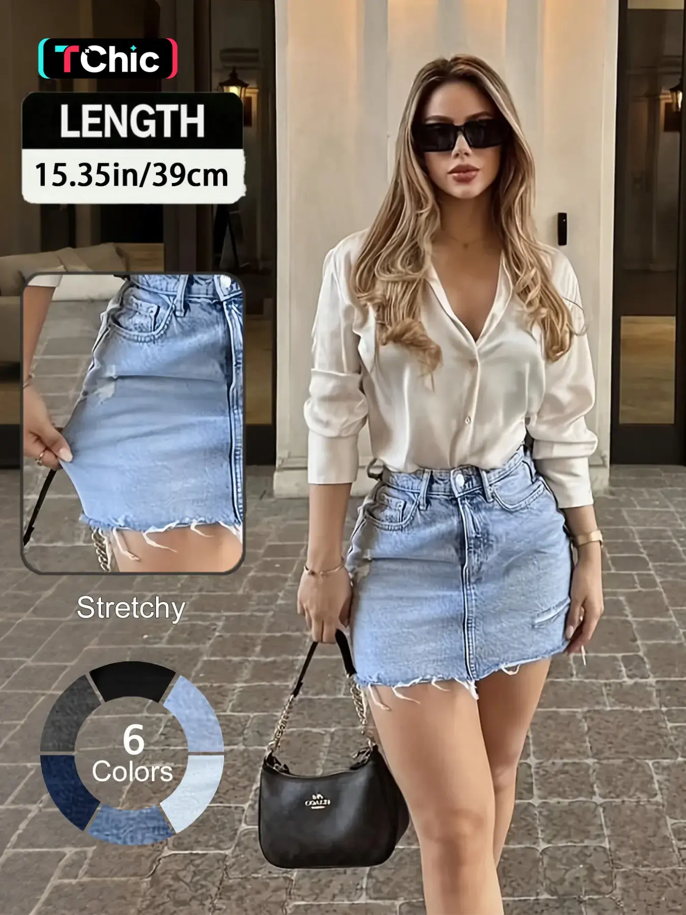 Women's Denim Skirt, Fashion Casual Elegant Ripped Skirt for Daily Outdoor Wear, Ladies Bottoms for Summer, Stretchy Denim Skirts