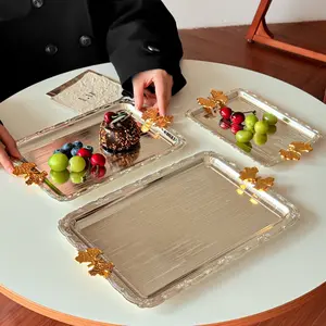 Elegant Silver Color Butterfly Handle Stainless Steel Tray, Rectangular Fruit Dish, Cake Dessert Snack Plate, Perfect for Home & Restaurant Use