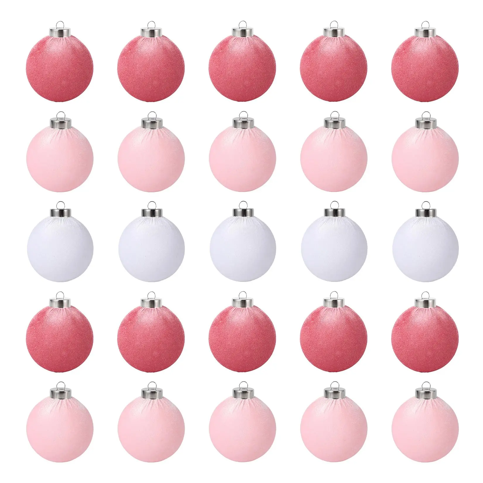 25-Pack Round Plastic Flocked Velvet Christmas Ball Ornaments Set, 3.15in (8cm) Soft-Touch Tree Decor, Pink Easy-Hanging Gift for Family Home Holiday Room Decor