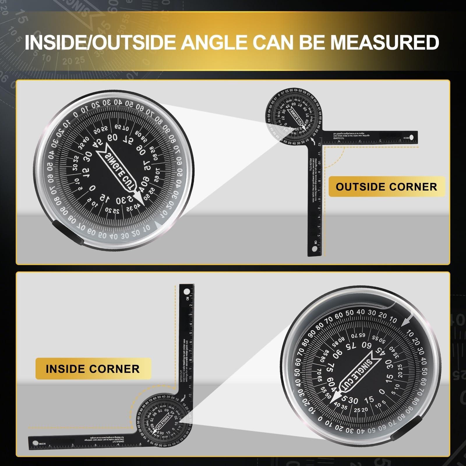 7 Inch Aluminum Miter Saw Protractor, High Accuracy Angle Finder for Interior & Exterior Cuts, Includes 2 Additional Straight Edge Tools for Carpenters, Contractors, Plumbers and Household DIY Projects