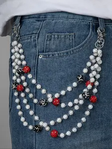 Men's Hip Hop Style Colorful Zircon Soft Clay Ball Layered Pants Chain, Unisex Body Chain for Daily Wear, Versatile Accessory, Vintage Body Jewelry
