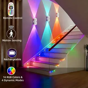Wireless LED Spotlight with Motion Sensor and Remote Control, 3 Lighting Modes, RGB Color Changing, Magnetic Wall Mount, USB Charging, Indoor Room Lights, Led Lights Bedroom, Modern Mood Lighting