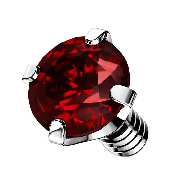 Prong Red CZ Stainless Steel Internally Threaded Top Prong Red CZ Stainless Steel Internally Threaded Top