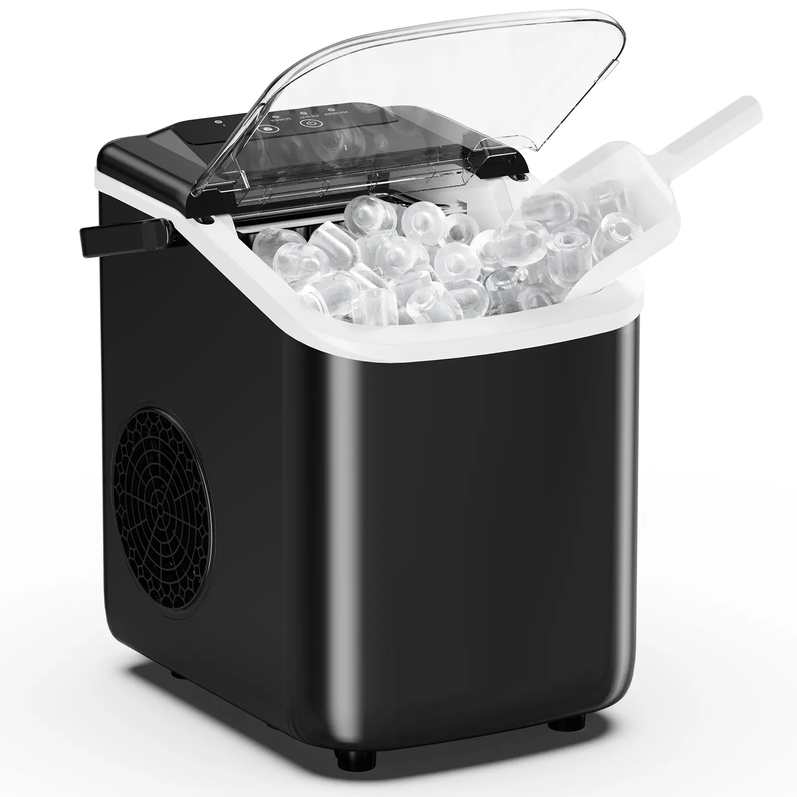 Ice Makers Countertop with Handle, Portable Ice Machine, 9 Bullet Ice Cubes in 6 Mins, 26lbs in 24Hrs, Auto-Cleaning, with Basket and Scoop, for Home, Kitchen, RV, Camping