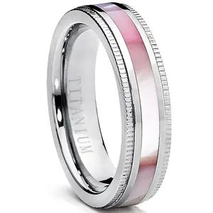 Titanium Women's Pink Hues Mother of Pearl Inlaid Band Ring, Comfort Fit, 5mm Sizes 5 to 9