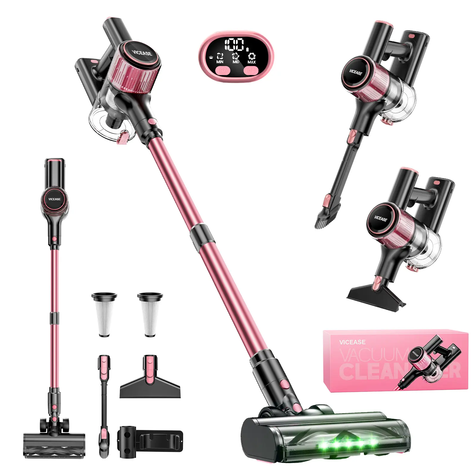 VICEASE Cordless Stick Vacuum Cleaner, 33Kpa Powerful Suction Floor Cleaning Tool, 45 Mins Runtime, Tangle-Resistant Rechargeable Lightweight Lithium-Ion Handheld Vac for Carpet, Hard Floor, Pet Hair, Cordless Vacuum