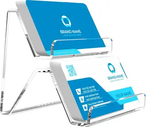 Business Card Holder, 2-Tier Business Card Display, Clear Business Cards Stand for Desk & Counter, 1 Pack