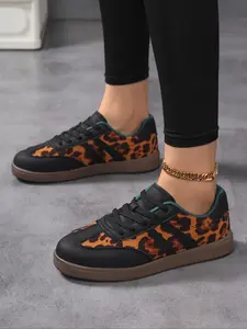 Women's Leopard Print Lace-Up Flats, Lightweight Comfortable Casual Sports Shoes, Fashion Classic Design, Perfect for Daily Wear & Outdoor Activities