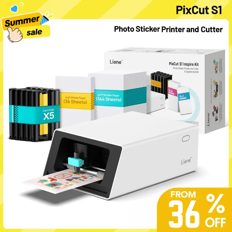 Liene PixCut S1 Color Sticker Printer & Cutting Machine - All-in-One Sticker Maker for DIY Crafts, Custom Labels & Gifts, Thermal Dye-Sublimation   Photo Printer, 300 DPI, Precise AI Auto-Cutting, AI Design App Support, TikTokShopSummerSale