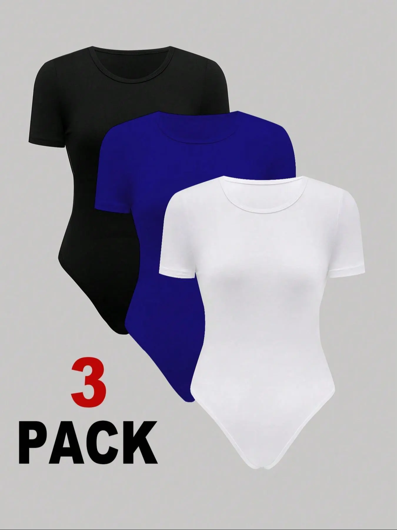 Women's Solid Color Round Neck Slim Fit Stretchy Bodysuit, Casual Basic Short Sleeve Summer Bodysuit for Daily Wear, Ladies Clothes for All Seasons