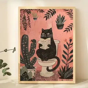 Funny Cat Bathroom Canvas Poster Print, Unframed Wall Art for Cat Lovers, Home Office Living Room Decor, Perfect for Holidays