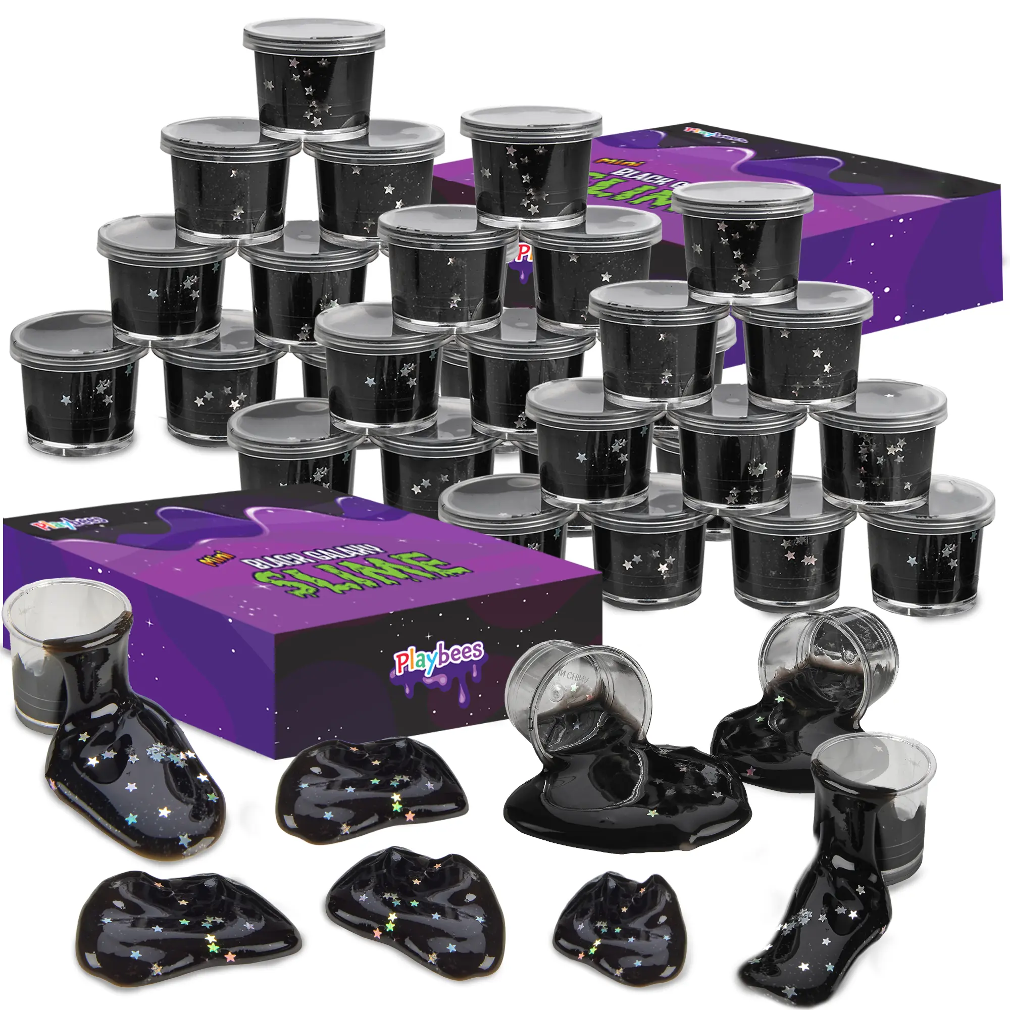 Playbees Black Galaxy Star Slime  48 Pack - Nebula Slime Galaxy Star Slime Party Favors slime