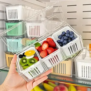 Kitchen Herb Storage Box with Drainage - Split Compartment Design for Fresh Garlic, Ginger, and Scallions - Transparent Cold Storage Container for Refrigeration and Freezing Produce Storage Containers Vegetable Storage Container