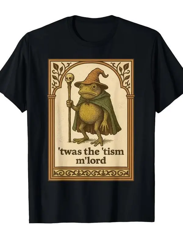Men's Funny Wizard Frog Autism T-shirt 'This is my disease' Medieval Pattern Black 100% Cotton S-5XL Round Neck Comfortable Daily Wear