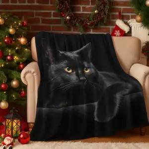 Soft Funny Throw Blanket with Cute Black Cat Print  Soft Funny Throw Blanket Cozy Lightweight Plush Portable Cover Blanket For Sofa,Warm Gift For Birthday,Christmas,Multiple Blankets