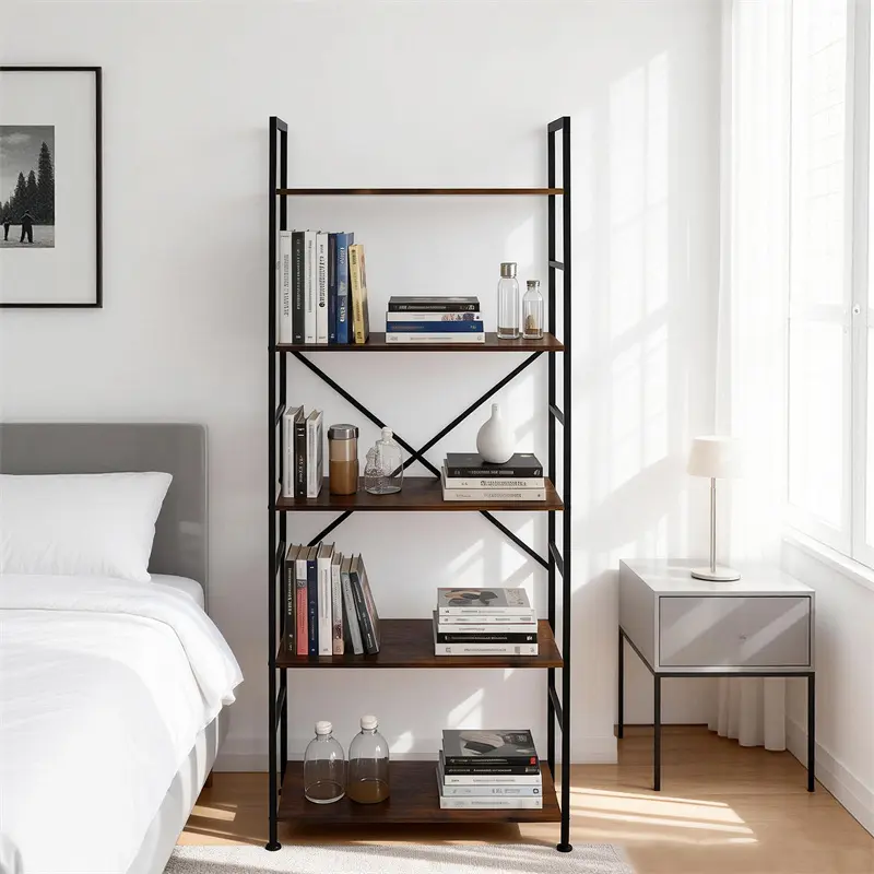 Storage Rack, 5 Tier Bookcase, Vintage Storage Rack with Open Shelves in Living Room/Home/Office, Metal Frame Display Rack Books Holder Organizer