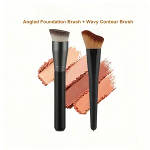 2-Piece Makeup Brush Set | Angled Foundation Brush + Wavy Contour Brush | Soft Bristles for Base & Face Sculpting