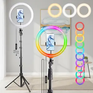12" RGB LED Ring Light with 1.6m Telescopic Tripod & Phone Clamp, Video Light Dimmable Color-Changing Light for Vlogging/TikTok/Content Creation#Easter Gift#mother's day gifts