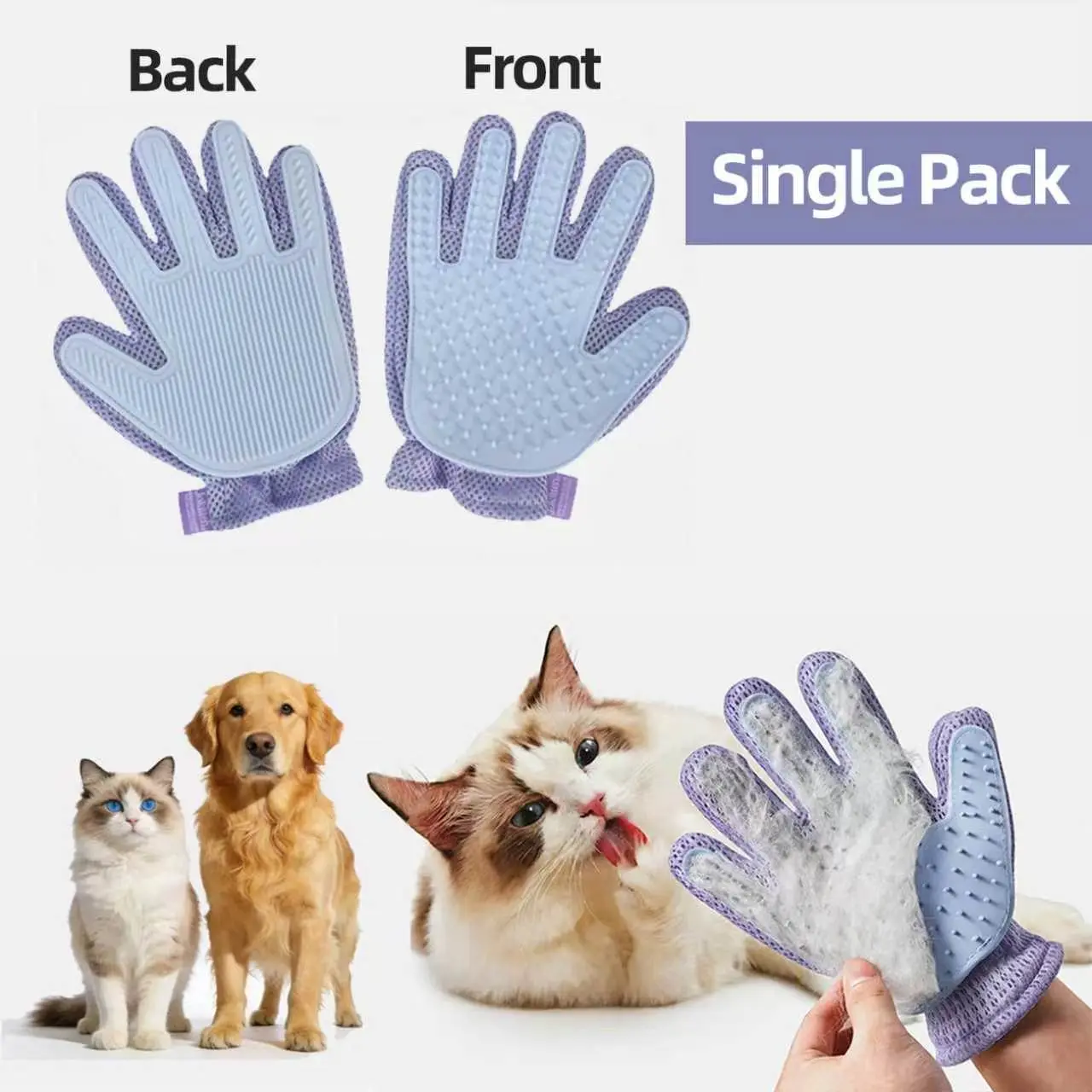 Kawiwi Right-Handed 1-Pack Pet Fur Removal Tool Glove - TPR/Mesh Textured Double-Sided Deshedding Tool, 5-Finger Massage Design, Universal for Dogs, Cats & Furniture Fur Cleaning