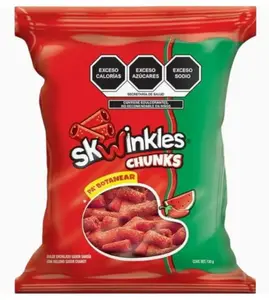 Lucas Skwinkles Chunks Sweet & Sour Watermelon Flavor with Tamarind Filling 1.60oz 6 Pieces Pack Chewy Gummy Treats Natural Salt Mexican Candy Fruit Snacks