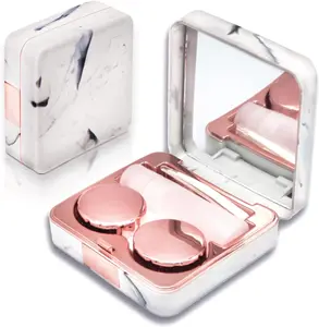 Contact Lens Case, Portable Cute Eye Contacts Colored Lenses Applicator Remover Tool Kit with Mirror Solution Bottle for Travel Daily Outdoor (Square, Rose Gold)