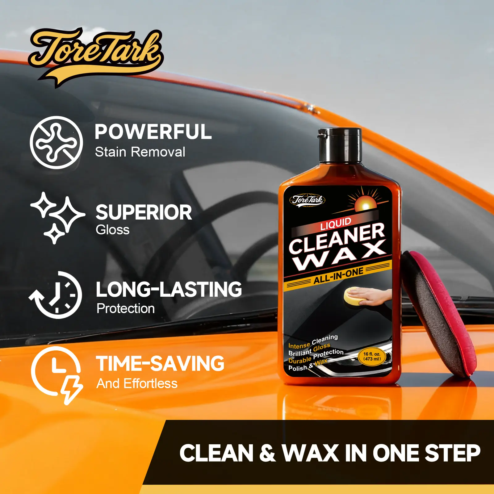 ToreTark Car paint surface cleaning liquid wax - All-in-One Formula for Intense Cleaning Brilliant Gloss & Durable Protection 16 fl oz