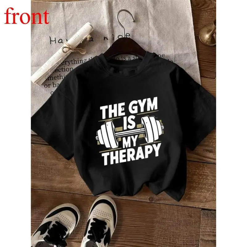 Women's Soft Seamless Short-Sleeve Printed T-Shirt - Classic Cotton Round Neck Drop Shoulders Relaxed Cut "Gym Is My Therapy" Barbell Graphic Workout Top, Comfortable Fitness Apparel, Father's Day Gift t0115 (NEW), Lady, Clothes, Thanksgiving, Easter, Val
